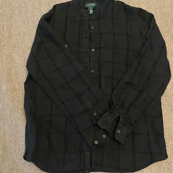 Vintage Ralph Lauren Black Linen Button-Up Shirt - Picture 1 of 5